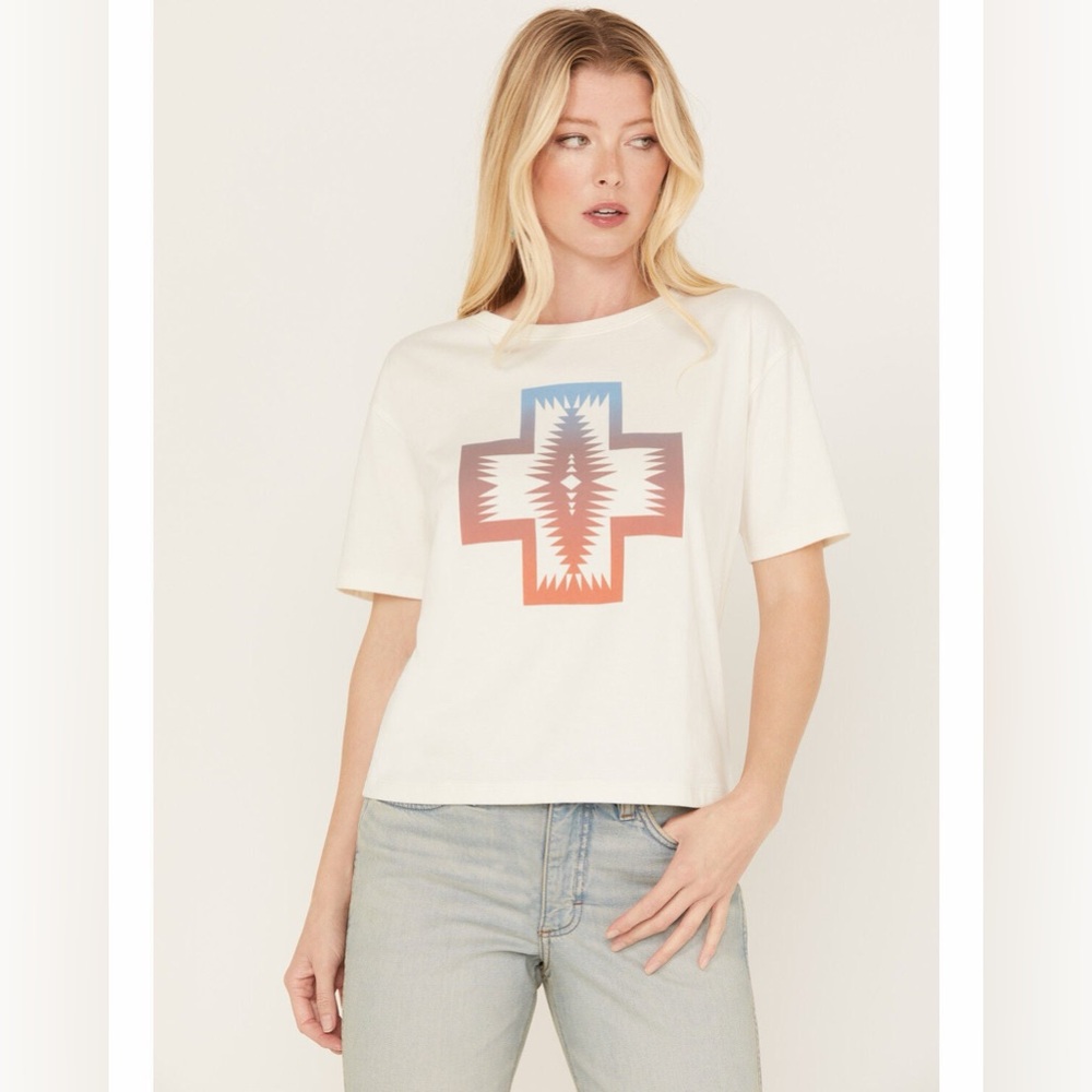 Pendleton Cropped Deschutes Short Sleeve Graphic‎ Tee Womens XL Western Cowgirl